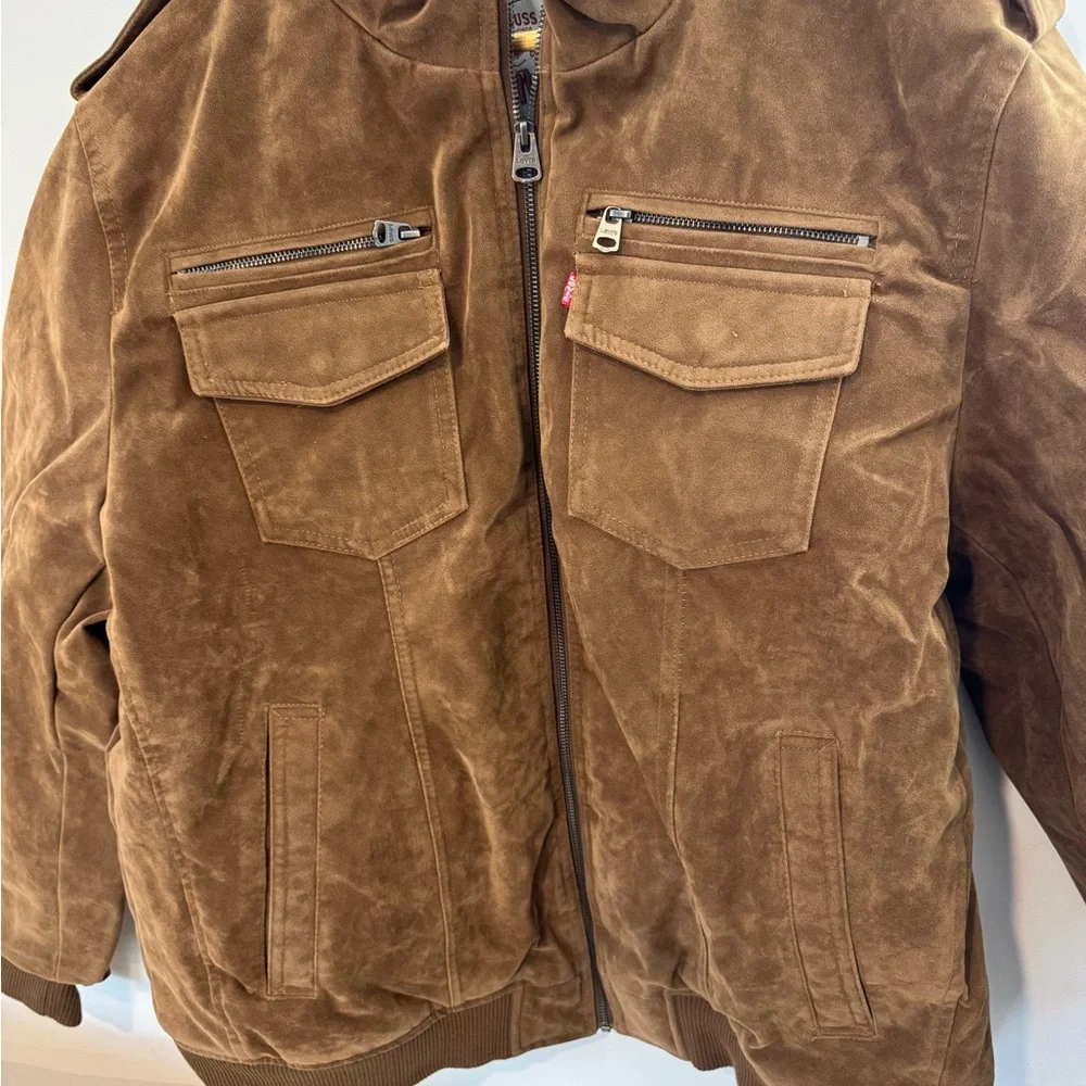 Levi’s Men's Faux Suede Aviator Bomber Jacket w/ Sherpa Lining- Cognac, NWT - Picture 3 of 8
